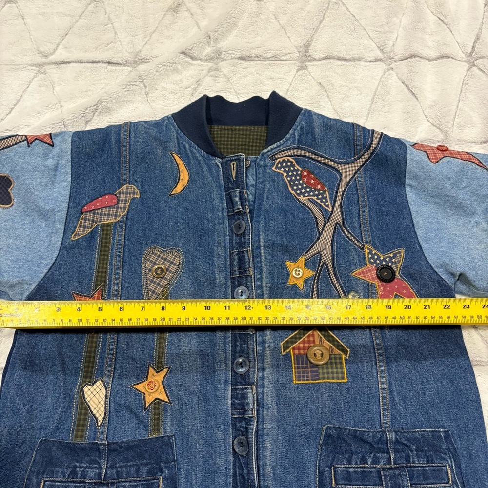 Vintage Handmade Patch Work Denim Jacket Quilter … - image 4